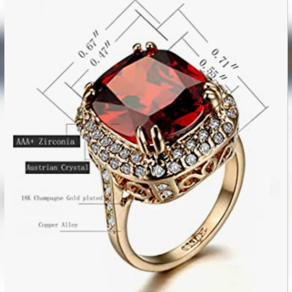 18k Champagne Gold & Ruby Halo Ring NWT - Picture 4 of 5